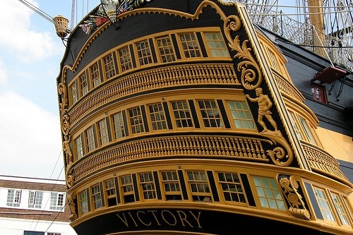 The "HMS Victory" in Porstmouth Harbour.