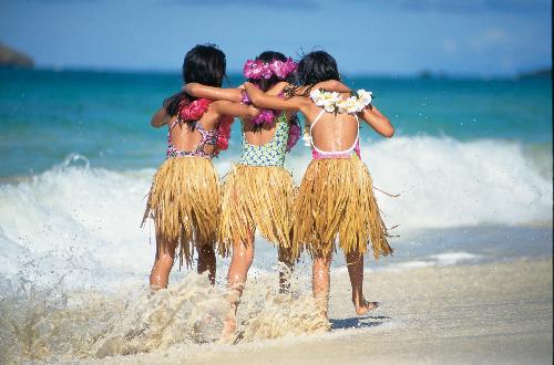 Three girls on a beach in Hawaii