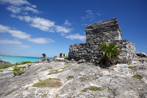 The Tulum ruins, overlooking the Caribbean Sea.