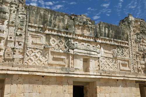 Detail on exterior of Nunnery Quadrangle, Mayan ruins of Uxmal.