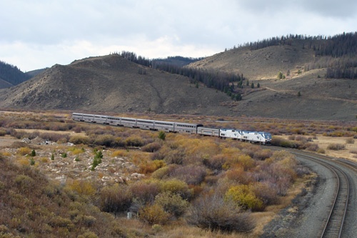 Amtrak's California Zephyr heading eastbound from Granby, Colorado.