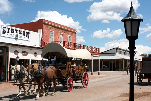 The main street of Tombstone, Arizona, is where all the action takes place.