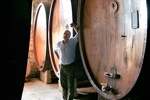 Giant oak barrels help mature the wine at Chianti's Castello Verrazzano.