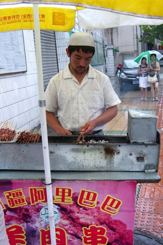Xinjiang Uyghur-style lamb skewers in Chengdu, China.