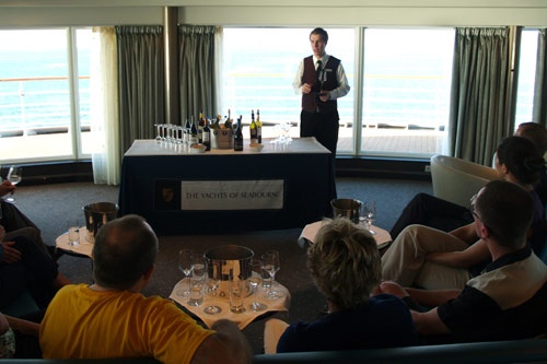 A wine seminar at The Club onboard the Seabourn "Sojourn."