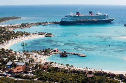 Disney Dream docked at Castaway Cay, Disney's private island in the Bahamas. Photo by Disney Cruise Line/David Roark