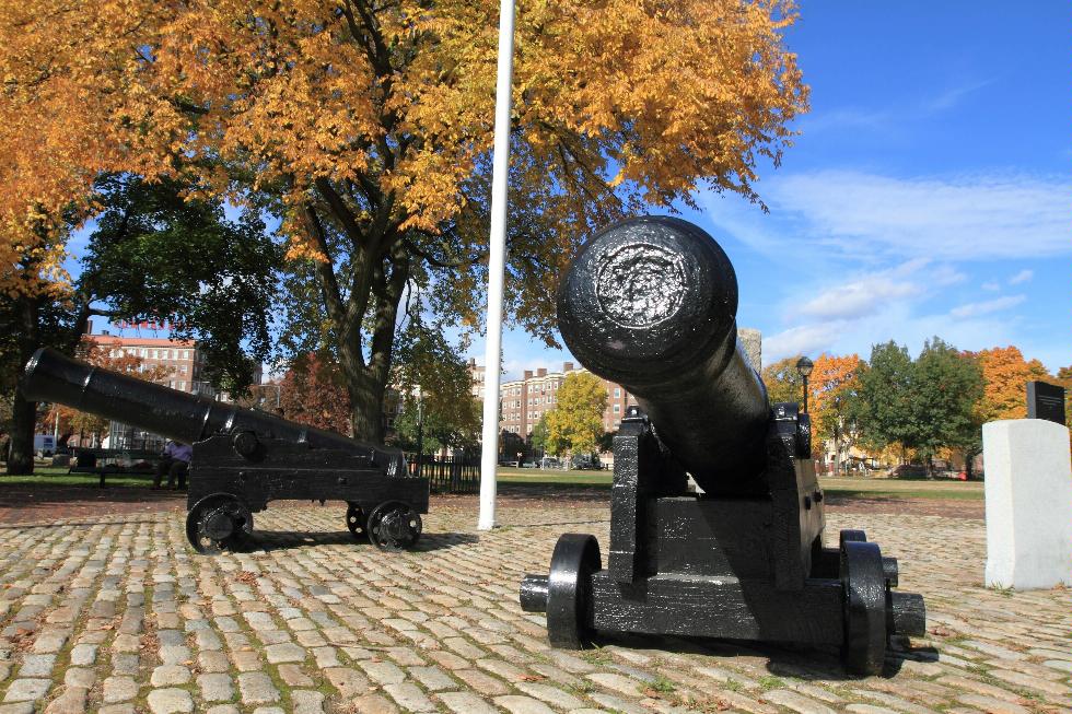 One of the trio of cannons on Cambridge Common, Boston, Massachusetts.