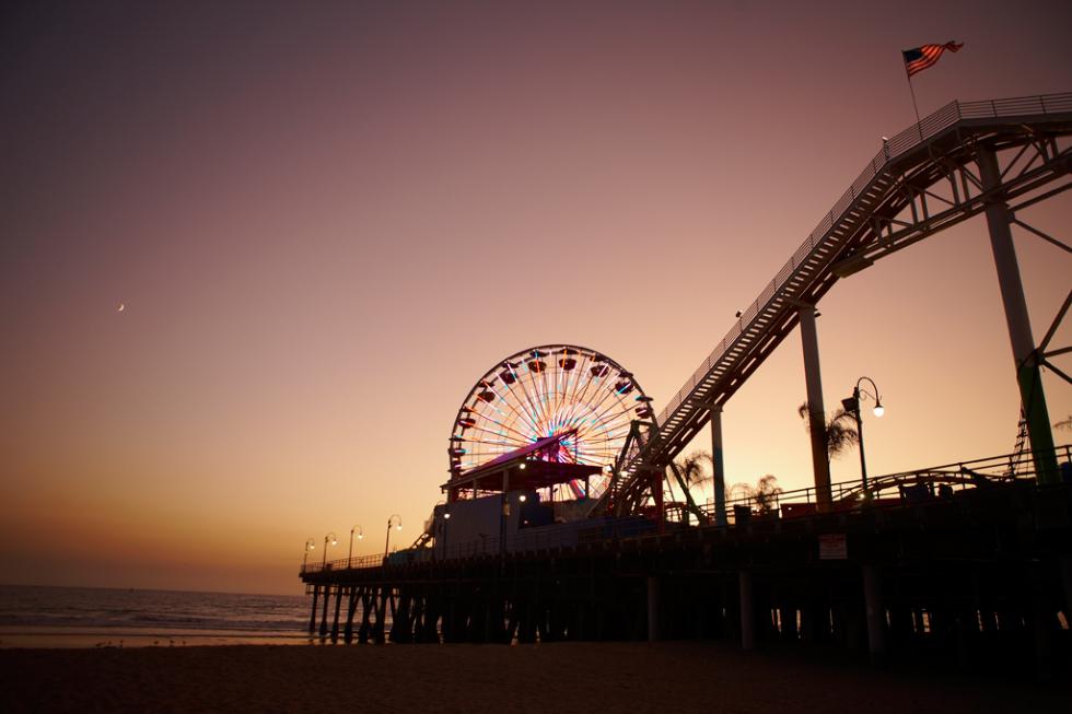 Santa Monica Pier at sunset, Los Angeles, California.
