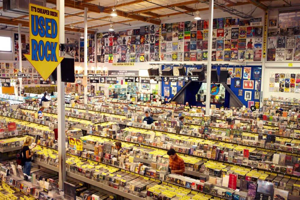 Hipsters love to browse the massive selection at Amoeba Music. Los Angeles, California.