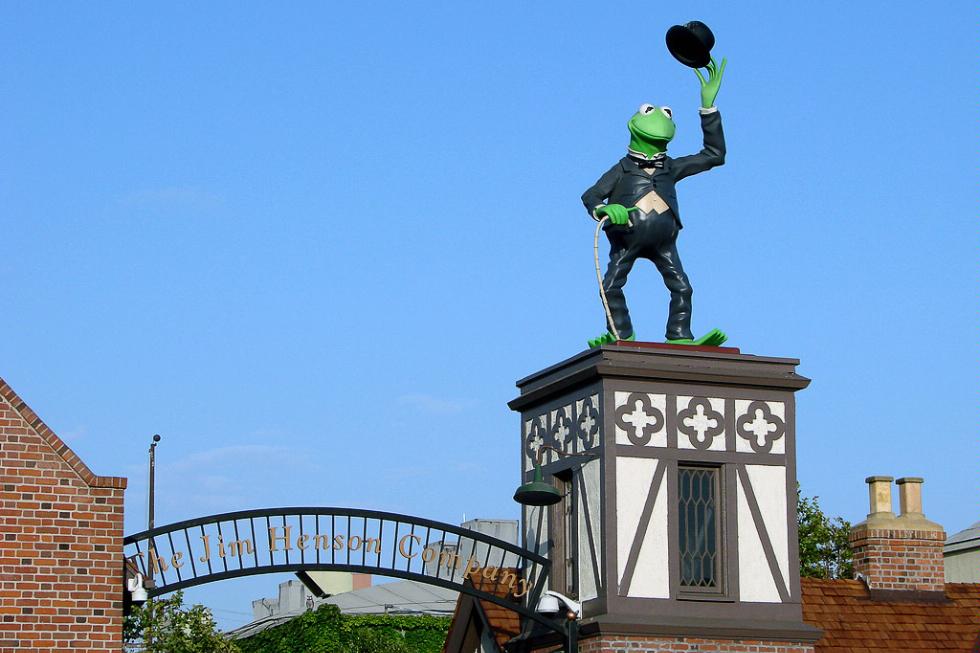 Sculpture of Kermit the Frog atop Jim Henson Studios, formerly Charlie Chaplin's studios, in Hollywood.