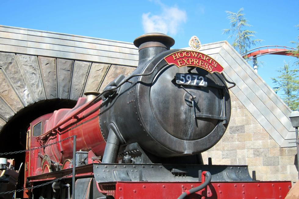 A model of the Hogwarts Express at the Wizarding World of Harry Potter at Universal's Islands of Adventure in Orlando, Florida.