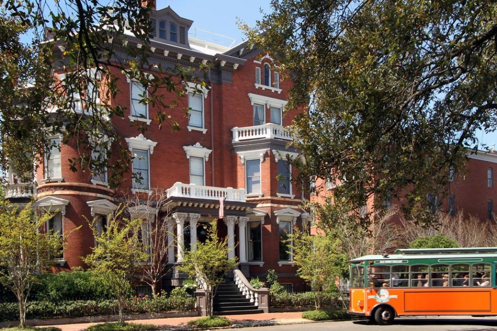 Outside the historic, haunted Kehoe House, Savannah.