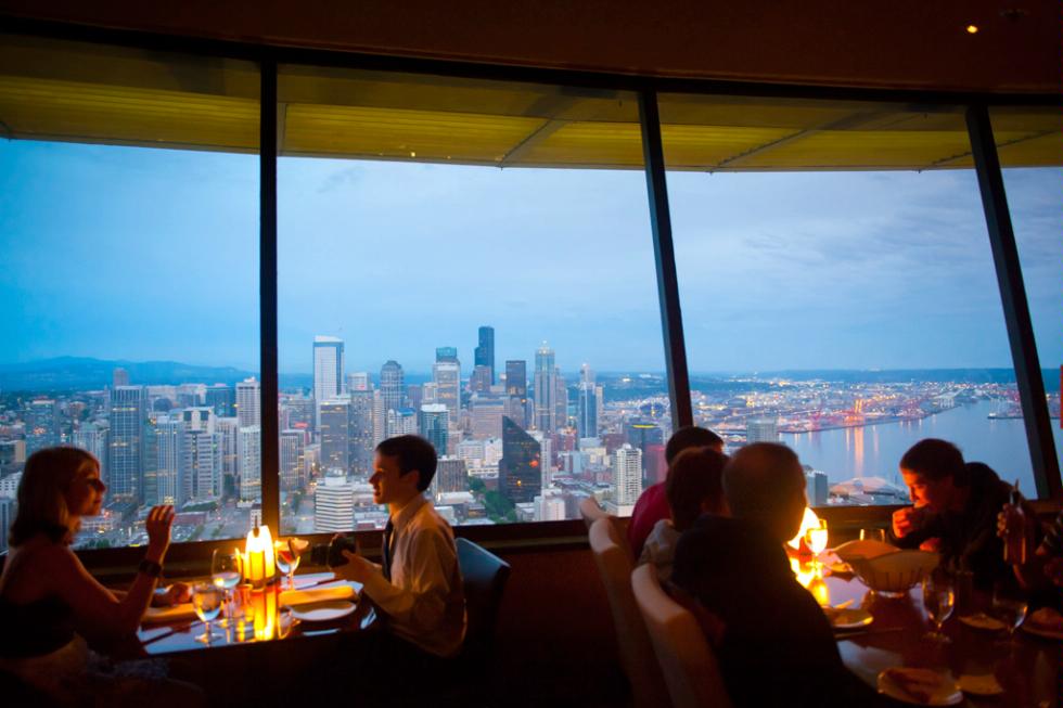 The SkyCity restaurant on top of the Space Needle in Seattle