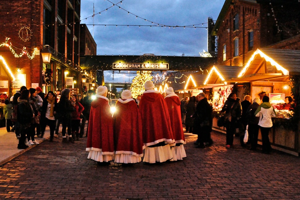Visitors to the Christmas Market in Toronto, Ontario.