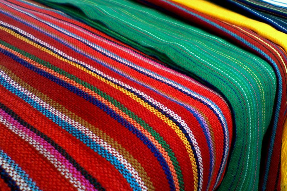 Traditional Mexican blankets for sale at San Angel market in Mexico City.