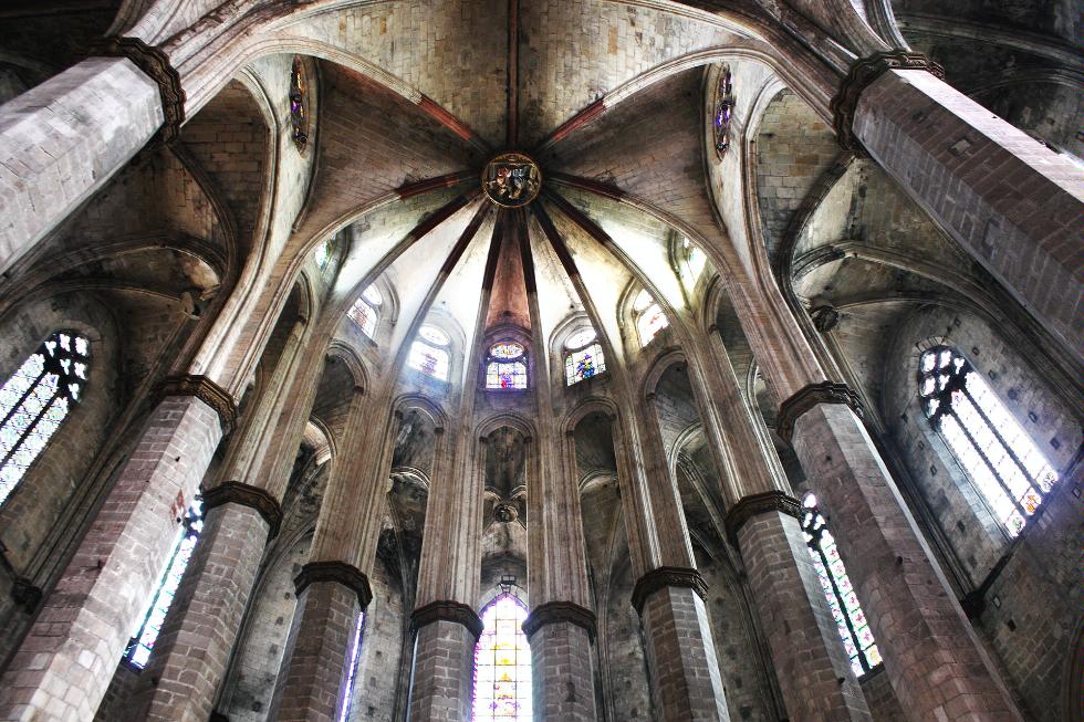 The vaulted ceiling of Santa Maria del Mar, Barcelona, Spain