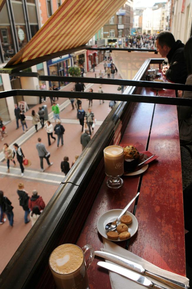 Having coffee on the balcony of Bewley's Cafe in Dublin, Ireland.