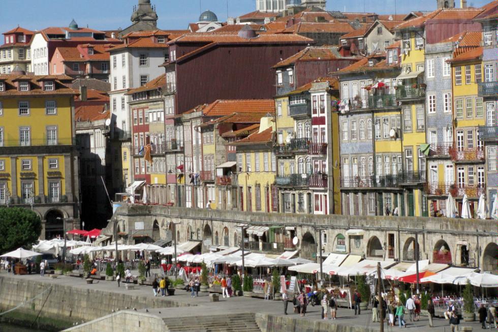 Cafés along the River Tagus in Lisbon, Portugal.