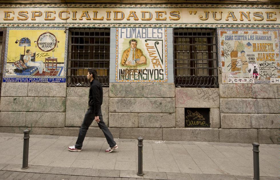 Tiled mural facades in the Chueca section of Madrid, Spain