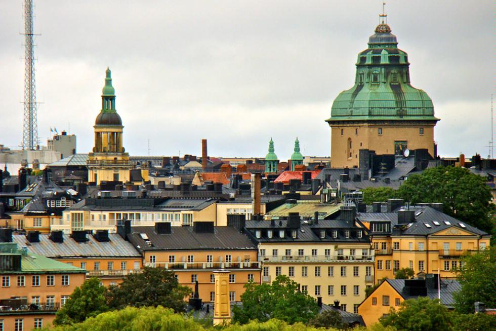 Marked by a green roof, Stockholm's Rådhuset courthouse is featured in "The Girl with the Dragon Tattoo." Stockholm, Sweden.