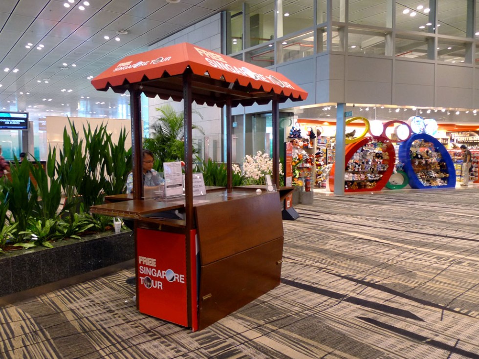 Booth for Free Singapore Tour at Changi International Airport.