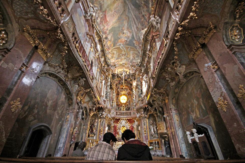 Ornate baroque interior at the Asamkirche, Munich, Germany.
