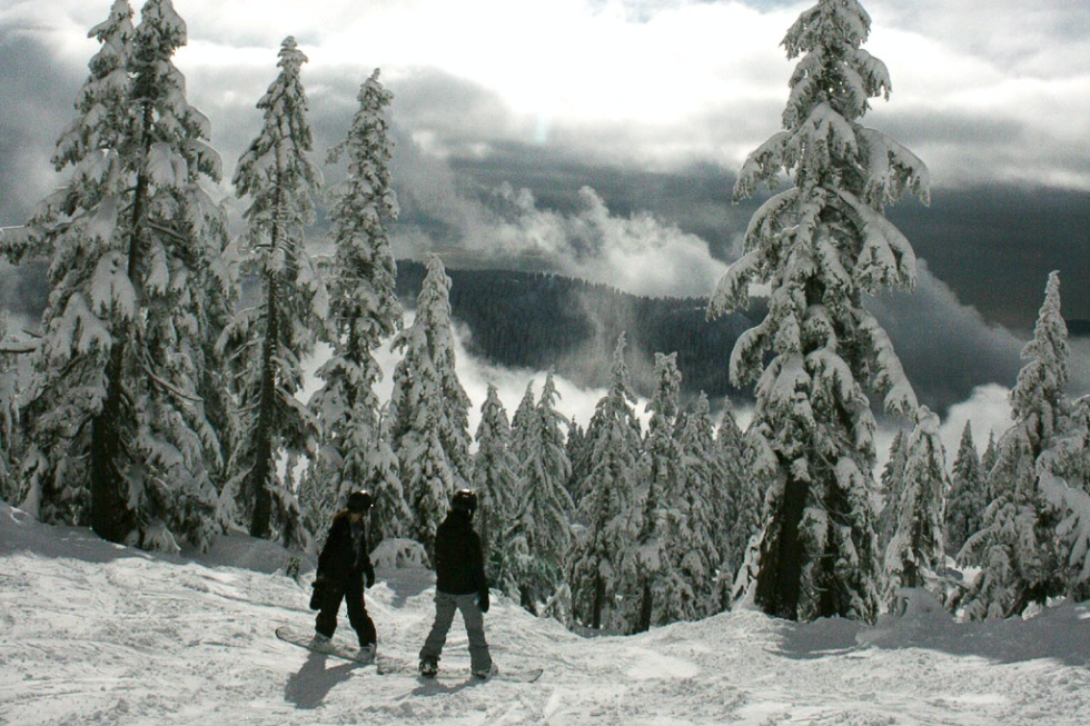 Skiers at Cypress Mountain near Vancouver, British Columbia.