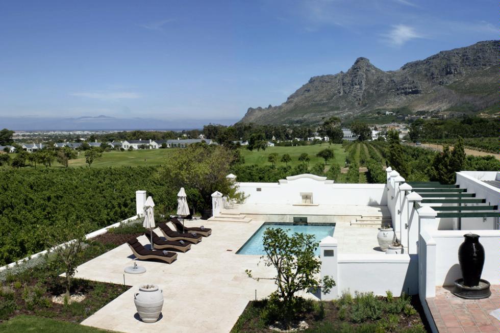 View of the vineyards from a room at the Steenberg Hotel & Vineyard.