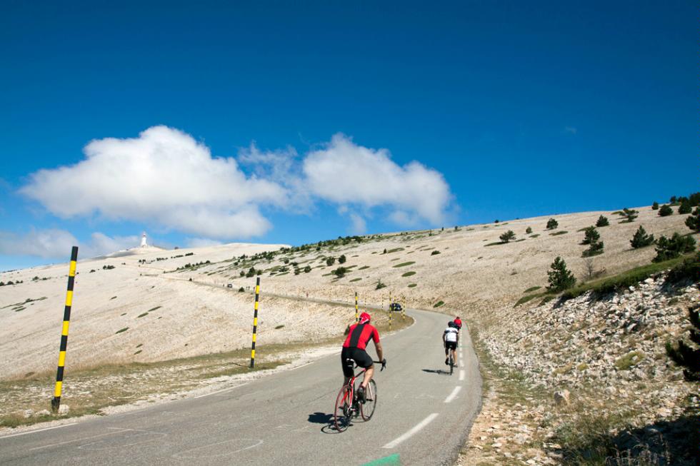 Biking to the Summit of Mont Ventoux in Vaucluse, France.