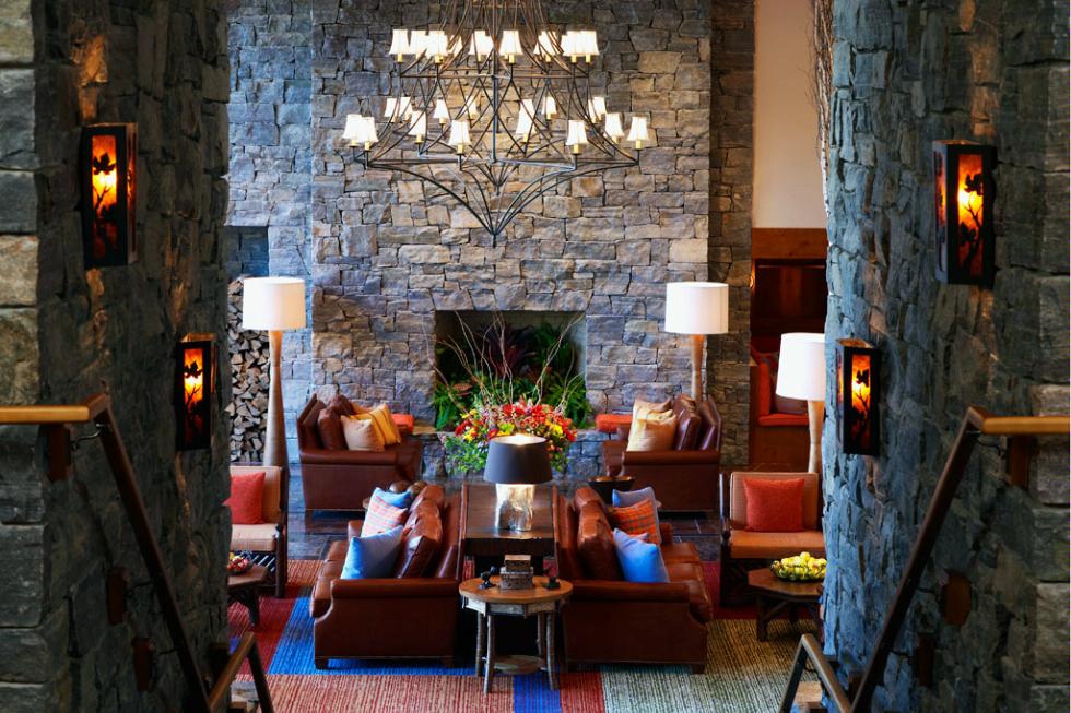 Lobby view of the Stowe Mountain Lodge.