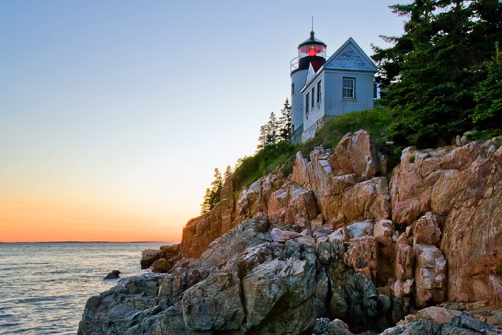 Bass Harborhead Lighthouse at dusk located at Acadia National Park on Mt. Desert Island, Maine