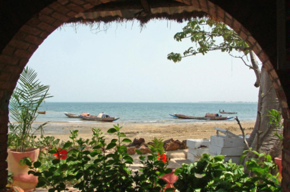 Restaurant with a view of the water at Kololi Beach, the Gambia.
