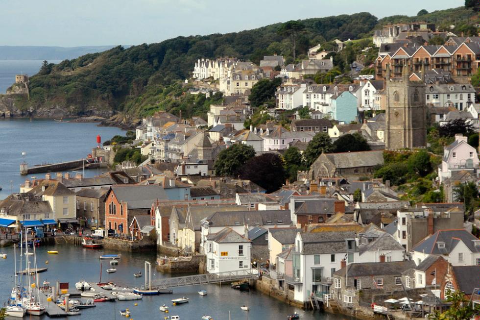 View of the harbor of Fowey, England.
