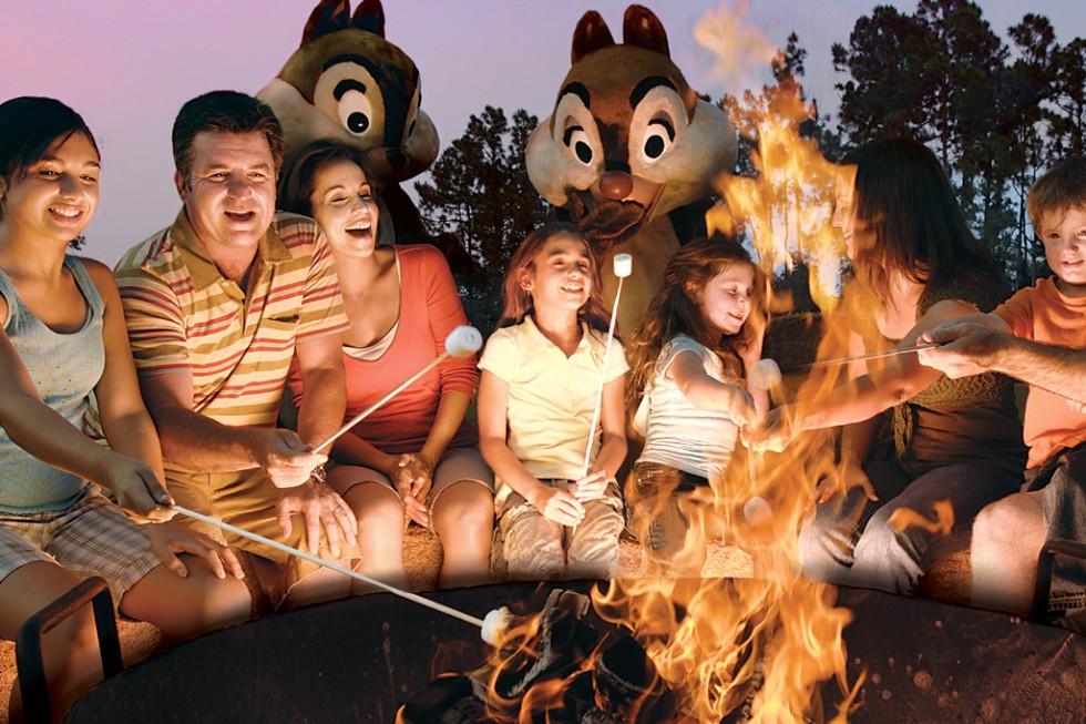 Guests can gather 'round the campfire, roast marshmallows, make S'mores and sing songs at Chip n Dale's Campfire Sing-a-Long at Disney's Fort Wilderness Resort & Campground.