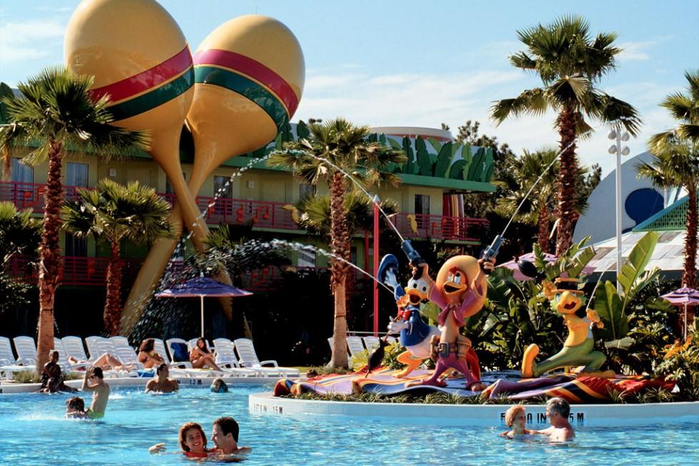 A special-themed swimming pool is the centerpiece of Disney's All-Star Music Resort.
