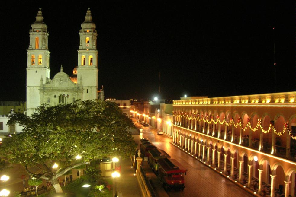 Christmastime in the main plaza in Campeche, Mexico.