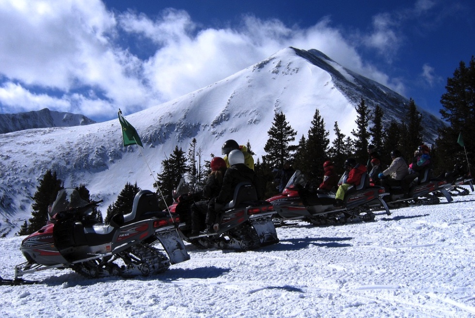 Snowmobiles at the top of mountain in Keystone, Colorado.