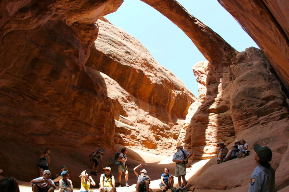 A guided tour through the Fiery Furnace at Arches National Park in Utah.