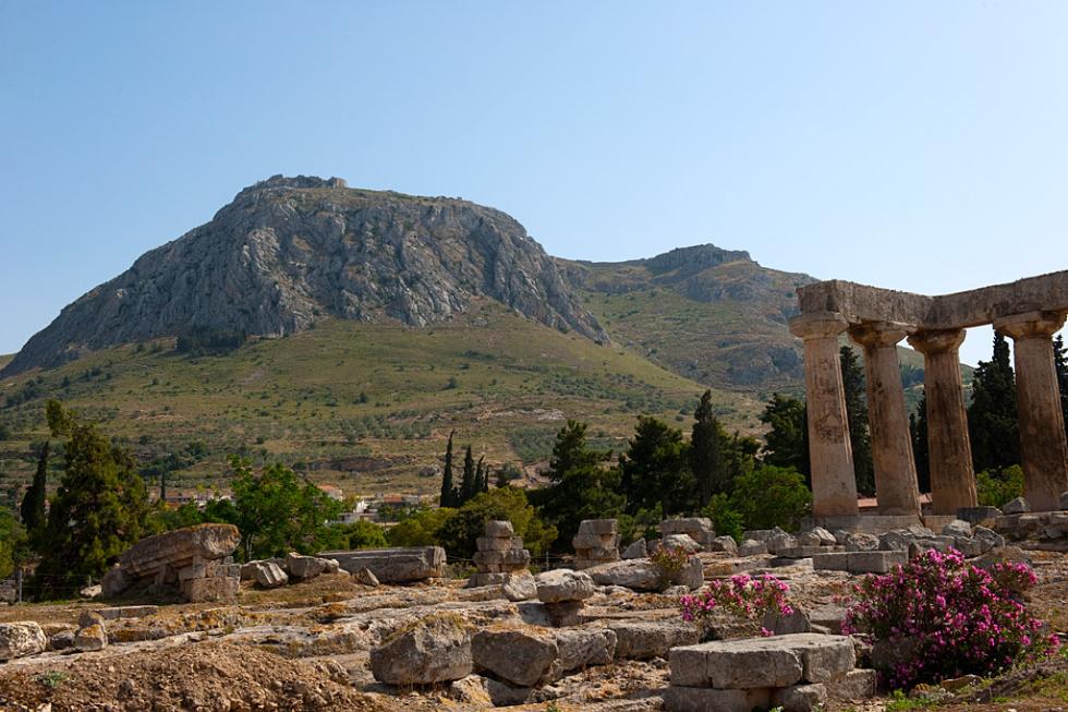 Acrocorinth in Ancient Corinth, Peloponnese, Greece.