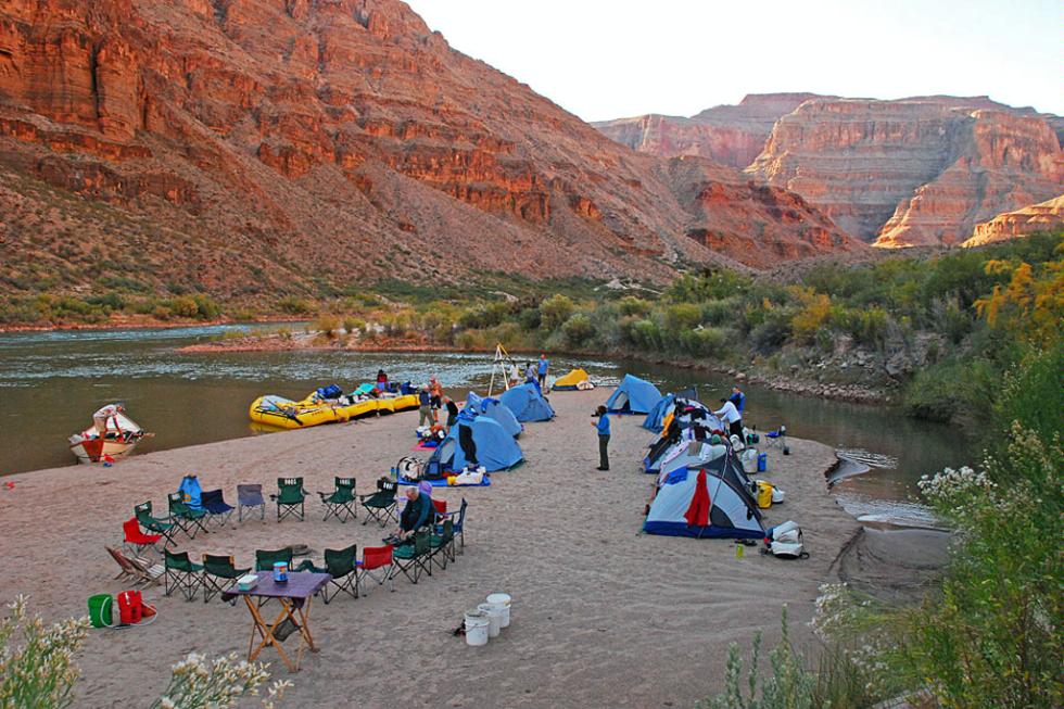 Lower Big Bar Camp, located in the South Rim of the Grand Canyon below Whitmore Wash, looking upstream toward Indian Canyon.