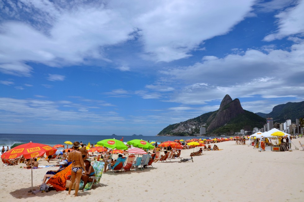 Typical January afternoon on Ipanema Beach, Rio de Janeiro.