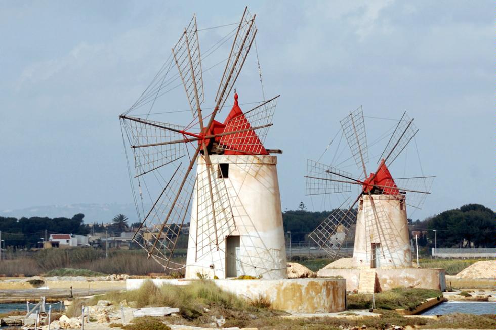 Windmills in Mozia, Sicily.