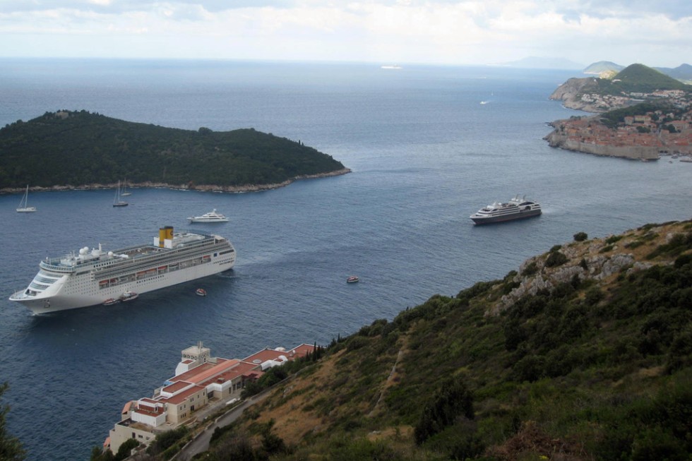 Harbor view of ships in Dubrovnik.