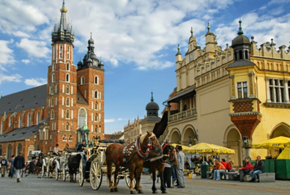 Rynek Glówny, the grand main square in Krakow, Poland