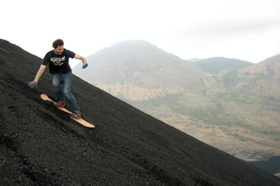 Volcano surfing on Cerro Negro in Leon, Nicaragua.