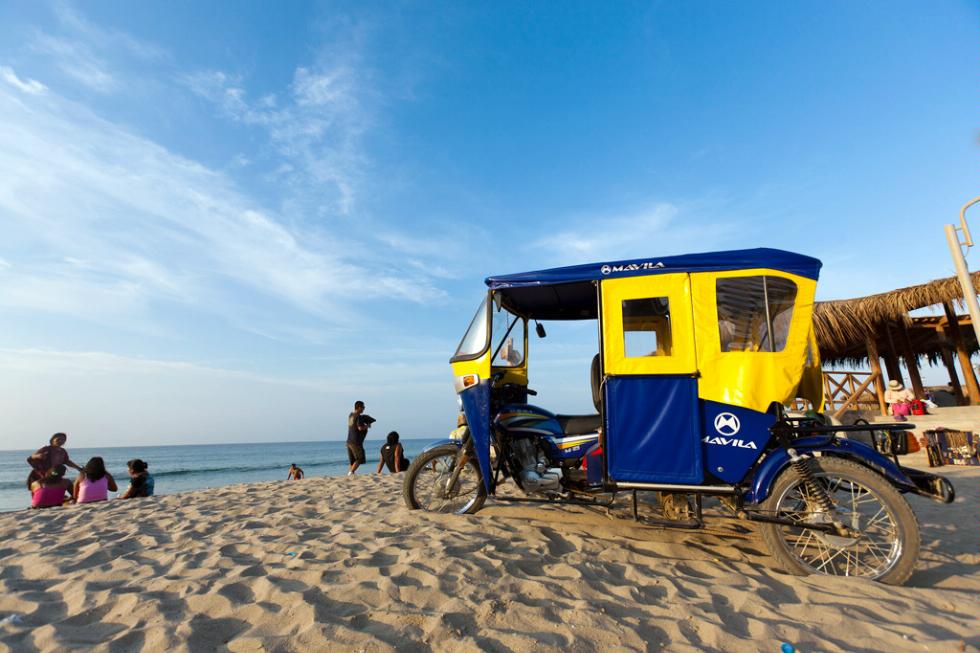 Mototaxis on the beach in Máncora, Peru.