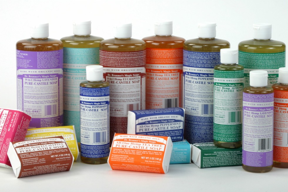 Dr. Bronner's family of all-natural, organic "magic soap."