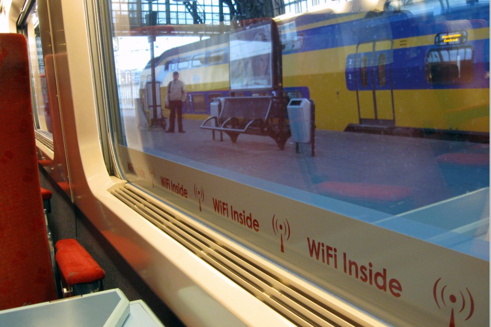 A double-decker train seen inside a WiFi equipped Thalys train on Eurostar.