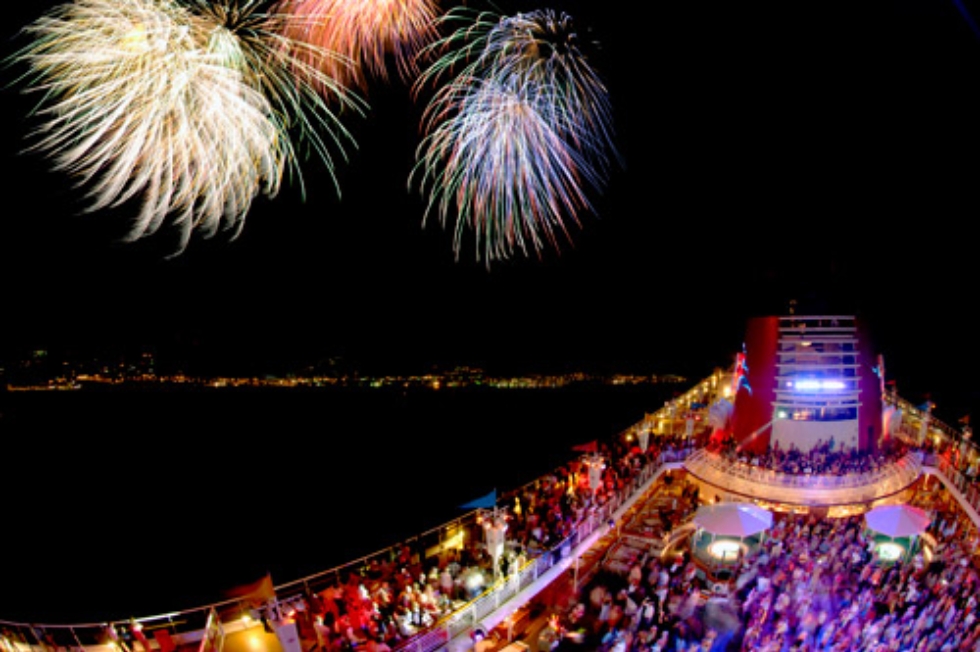 As part of the Pirates IN the Caribbean deck party, Disney Cruise Line guests enjoy awe-inspiring fireworks on the high seas.