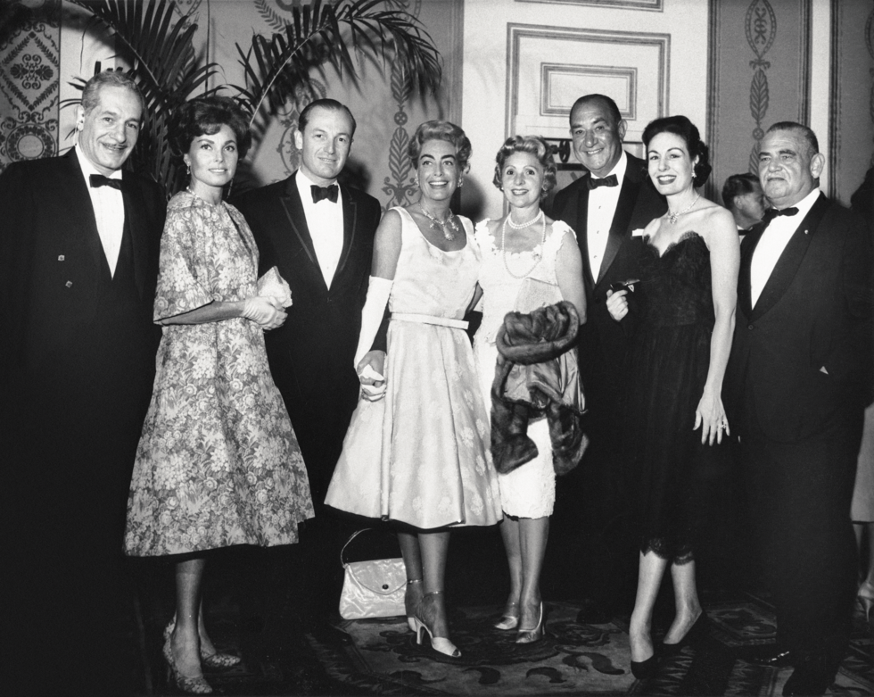 Vintage photo of Fontainebleau Miami Beach hoteliers Ben and Bernice Novack (left) with movie star Joan Crawford (center)
